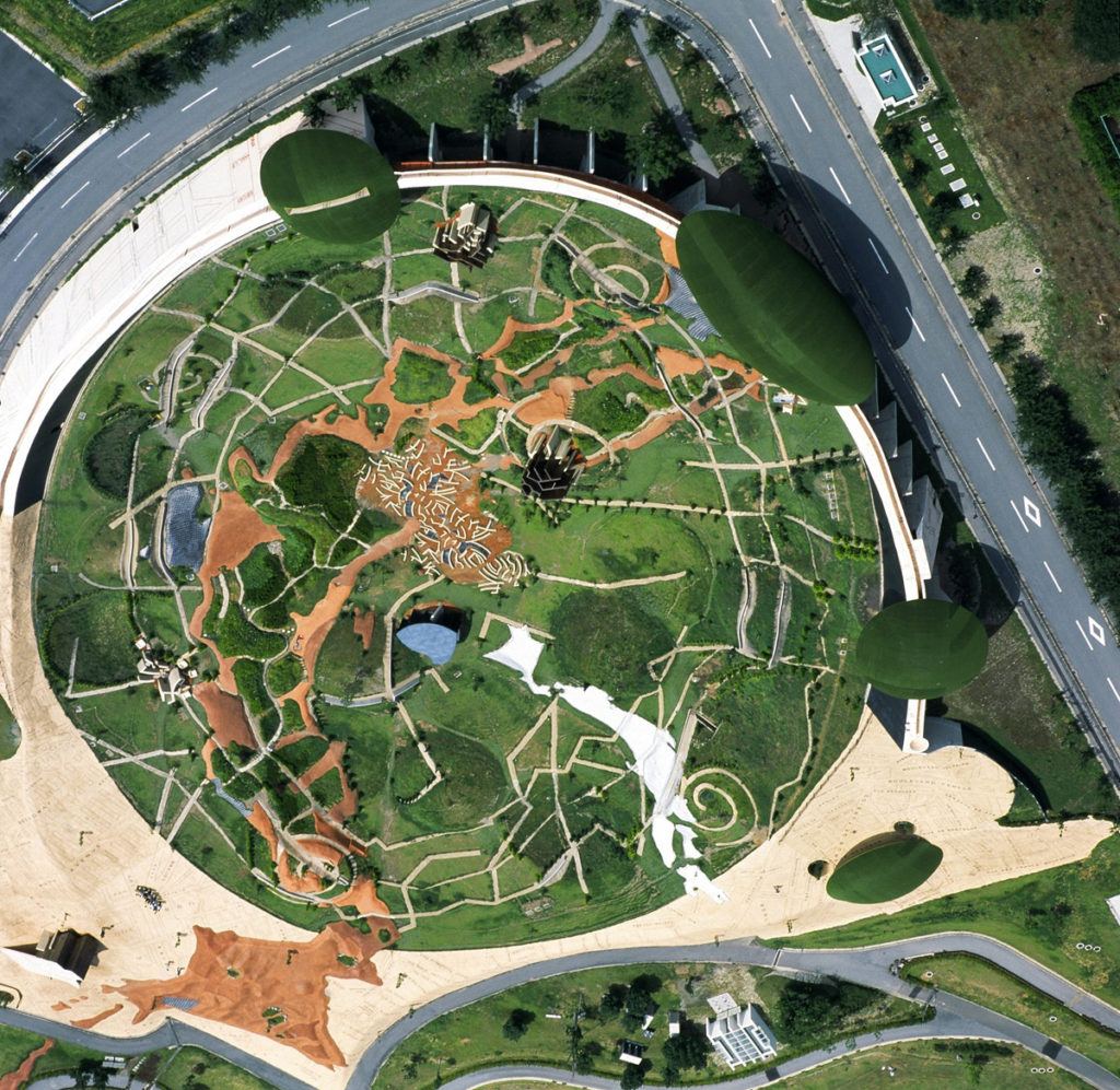 Site of Reversible Destiny—Yoro Park, Birds-eye view of Elliptical Field